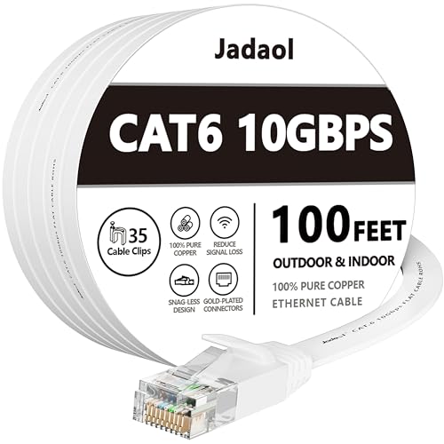 Jadaol Cat 6 Ethernet Cable 50 ft  10Gbps Support Cat8 Cat7 Network  Flat RJ45 LAN Patch Cable  High Speed Wired Internet Cable for Router  Modem  Switch  Gaming Consoles  PC  Streaming Devices  White