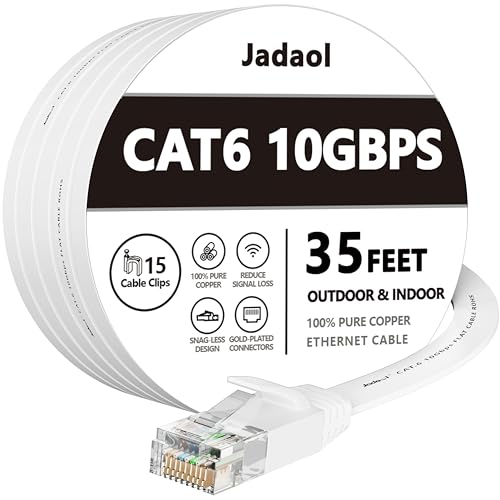 Jadaol Cat 6 Ethernet Cable 50 ft  10Gbps Support Cat8 Cat7 Network  Flat RJ45 LAN Patch Cable  High Speed Wired Internet Cable for Router  Modem  Switch  Gaming Consoles  PC  Streaming Devices  White