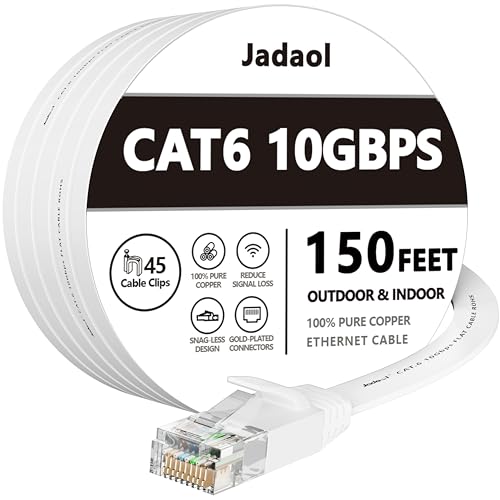 Jadaol Cat 6 Ethernet Cable 50 ft  10Gbps Support Cat8 Cat7 Network  Flat RJ45 LAN Patch Cable  High Speed Wired Internet Cable for Router  Modem  Switch  Gaming Consoles  PC  Streaming Devices  White
