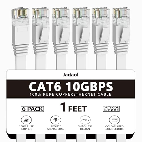 Jadaol Cat 6 Ethernet Cable 50 ft  10Gbps Support Cat8 Cat7 Network  Flat RJ45 LAN Patch Cable  High Speed Wired Internet Cable for Router  Modem  Switch  Gaming Consoles  PC  Streaming Devices  White