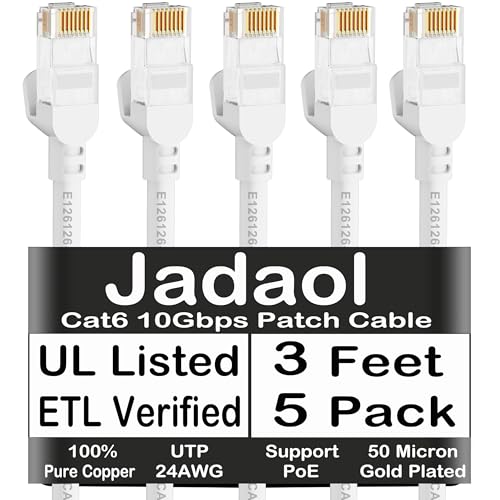Jadaol Cat 6 Ethernet Cable 50 ft  10Gbps Support Cat8 Cat7 Network  Flat RJ45 LAN Patch Cable  High Speed Wired Internet Cable for Router  Modem  Switch  Gaming Consoles  PC  Streaming Devices  White