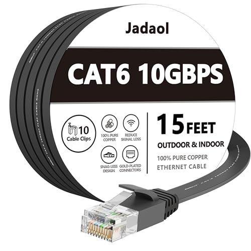 Jadaol Cat 6 Ethernet Cable 50 ft  10Gbps Support Cat8 Cat7 Network  Flat RJ45 LAN Patch Cable  High Speed Wired Internet Cable for Router  Modem  Switch  Gaming Consoles  PC  Streaming Devices  White