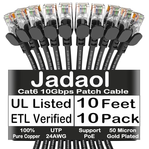 Jadaol Cat 6 Ethernet Cable 50 ft  10Gbps Support Cat8 Cat7 Network  Flat RJ45 LAN Patch Cable  High Speed Wired Internet Cable for Router  Modem  Switch  Gaming Consoles  PC  Streaming Devices  White