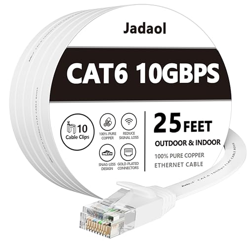 Jadaol Cat 6 Ethernet Cable 50 ft  10Gbps Support Cat8 Cat7 Network  Flat RJ45 LAN Patch Cable  High Speed Wired Internet Cable for Router  Modem  Switch  Gaming Consoles  PC  Streaming Devices  White