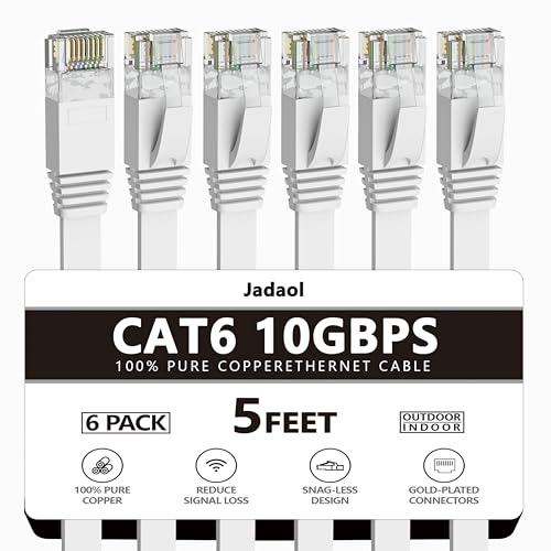 Jadaol Cat 6 Ethernet Cable 50 ft  10Gbps Support Cat8 Cat7 Network  Flat RJ45 LAN Patch Cable  High Speed Wired Internet Cable for Router  Modem  Switch  Gaming Consoles  PC  Streaming Devices  White