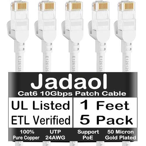 Jadaol Cat 6 Ethernet Cable 50 ft  10Gbps Support Cat8 Cat7 Network  Flat RJ45 LAN Patch Cable  High Speed Wired Internet Cable for Router  Modem  Switch  Gaming Consoles  PC  Streaming Devices  White