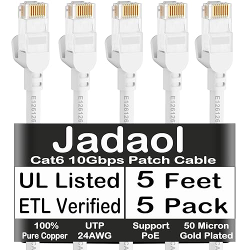 Jadaol Cat 6 Ethernet Cable 50 ft  10Gbps Support Cat8 Cat7 Network  Flat RJ45 LAN Patch Cable  High Speed Wired Internet Cable for Router  Modem  Switch  Gaming Consoles  PC  Streaming Devices  White