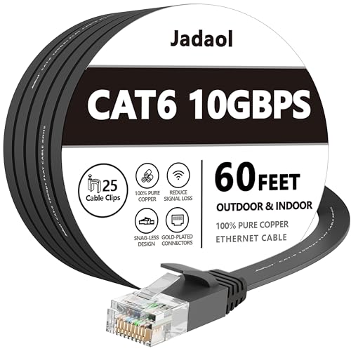 Jadaol Cat 6 Ethernet Cable 50 ft  10Gbps Support Cat8 Cat7 Network  Flat RJ45 LAN Patch Cable  High Speed Wired Internet Cable for Router  Modem  Switch  Gaming Consoles  PC  Streaming Devices  White