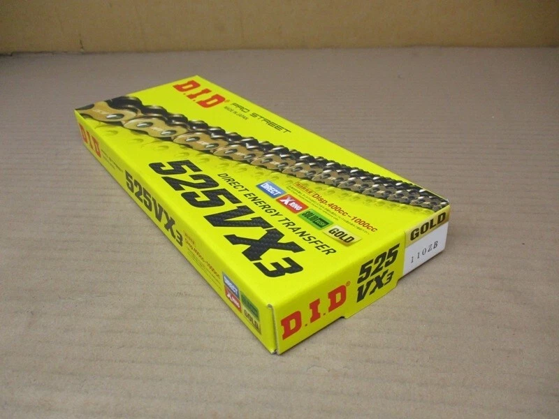 Japan DID Motorcycle Gold Chain 525VX3 x 110ZB  525 VX3 G&G 110 Links X ring