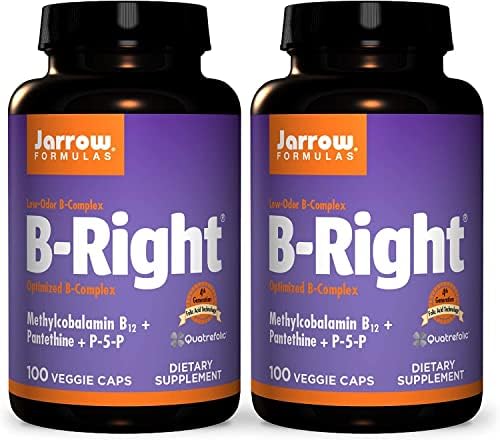Jarrow Formulas B Right   100 Veggie Caps  Pack of 2   Low Odor Vitamin B Complex Formula   Energy & Metabolism Support   Promotes Brain  Heart & Cardiovascular Health   100 Count  Pack of 2 