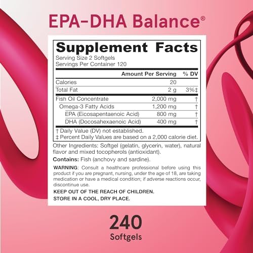 Jarrow Formulas EPA DHA Balance  1 200 mg Omega 3 Fatty Acids for Cardiovascular Support  240 Softgels  120 Day Supply