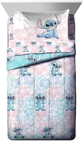 Jay Franco Disney Lilo & Stitch Twin Comforter Set   5 Piece Bedding Includes Sheet Set & Pillow Covers   Super Soft Kids Floral Bedding