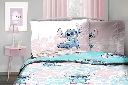 Jay Franco Disney Lilo & Stitch Twin Comforter Set   5 Piece Bedding Includes Sheet Set & Pillow Covers   Super Soft Kids Floral Bedding