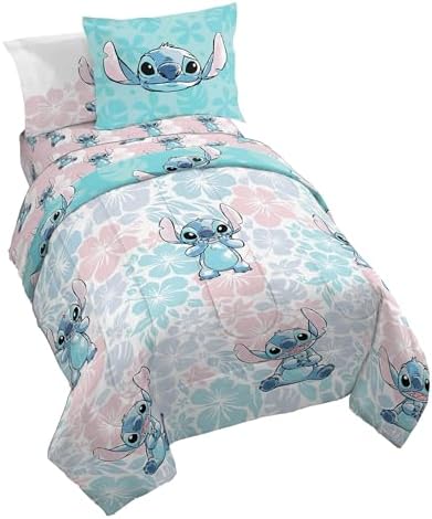 Jay Franco Disney Lilo & Stitch Twin Comforter Set   5 Piece Bedding Includes Sheet Set & Pillow Covers   Super Soft Kids Floral Bedding