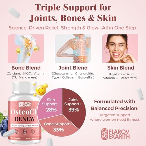 Joint Supplements for Women OsteoCII Renew Triple Strength   Advanced Joint  Bone & Skin Formula   Collagen  Glucosamine  Chondroitin  Calcium  MK 7  Vitamin D3  Hyaluronic Acid  180 Tablets
