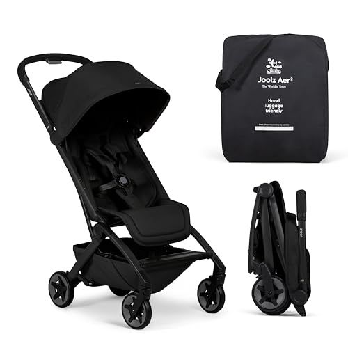 Joolz Aer2 Lightweight Travel Stroller for Baby & Toddler   One Hand Fold  Compact Carry On Airplane Approved  Reclining Seat  UPF 50  Canopy  Travel Pouch  Baby Net   Space Black