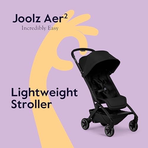 Joolz Aer2 Lightweight Travel Stroller for Baby & Toddler   One Hand Fold  Compact Carry On Airplane Approved  Reclining Seat  UPF 50  Canopy  Travel Pouch  Baby Net   Space Black