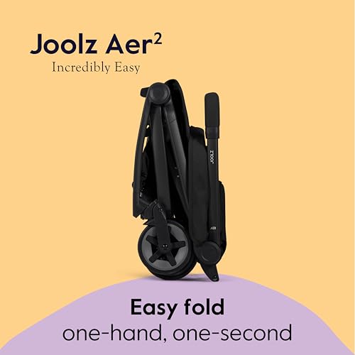 Joolz Aer2 Lightweight Travel Stroller for Baby & Toddler   One Hand Fold  Compact Carry On Airplane Approved  Reclining Seat  UPF 50  Canopy  Travel Pouch  Baby Net   Space Black