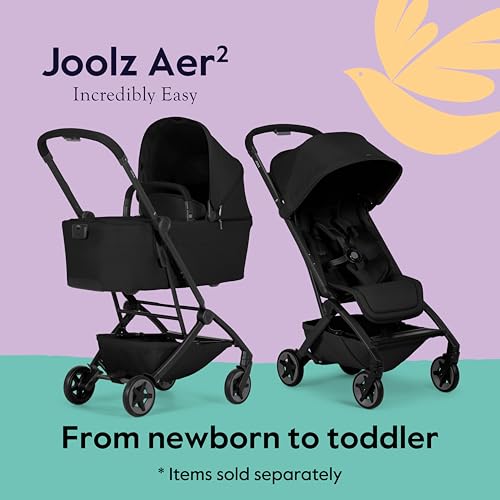 Joolz Aer2 Lightweight Travel Stroller for Baby & Toddler   One Hand Fold  Compact Carry On Airplane Approved  Reclining Seat  UPF 50  Canopy  Travel Pouch  Baby Net   Space Black