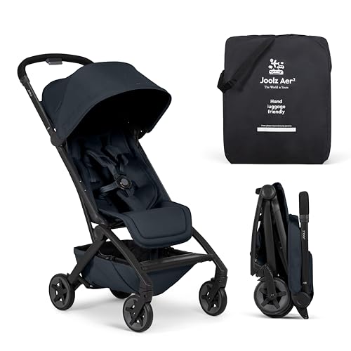 Joolz Aer2 Lightweight Travel Stroller for Baby & Toddler   One Hand Fold  Compact Carry On Airplane Approved  Reclining Seat  UPF 50  Canopy  Travel Pouch  Baby Net   Space Black