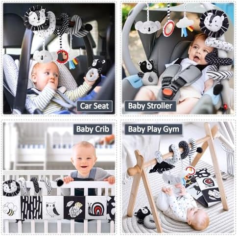 Joyreal High Contrast Baby Toys for Newborn  Black and White Baby Sensory Toys with Car Seat Toys Infant Toys with Black White Cards Book  Montessori Toys for Baby Gifts