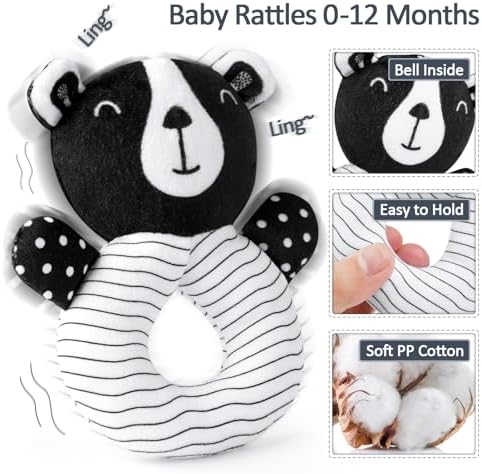 Joyreal High Contrast Baby Toys for Newborn  Black and White Baby Sensory Toys with Car Seat Toys Infant Toys with Black White Cards Book  Montessori Toys for Baby Gifts