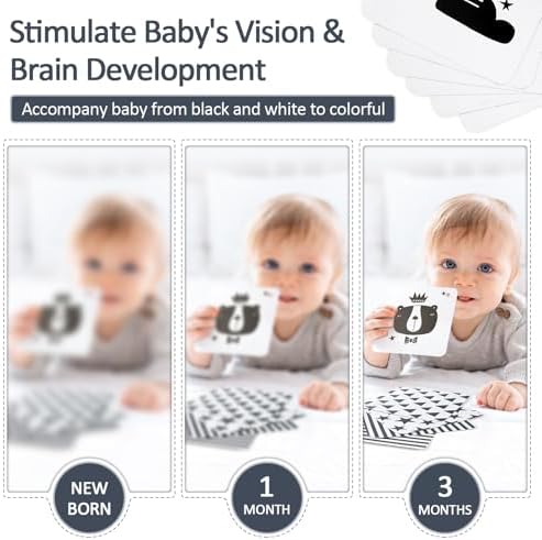 Joyreal High Contrast Baby Toys for Newborn  Black and White Baby Sensory Toys with Car Seat Toys Infant Toys with Black White Cards Book  Montessori Toys for Baby Gifts