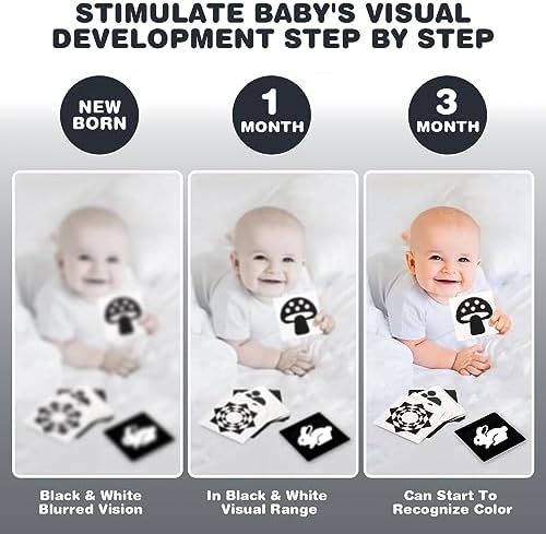 Joyreal High Contrast Baby Toys for Newborn  Black and White Baby Sensory Toys with Car Seat Toys Infant Toys with Black White Cards Book  Montessori Toys for Baby Gifts