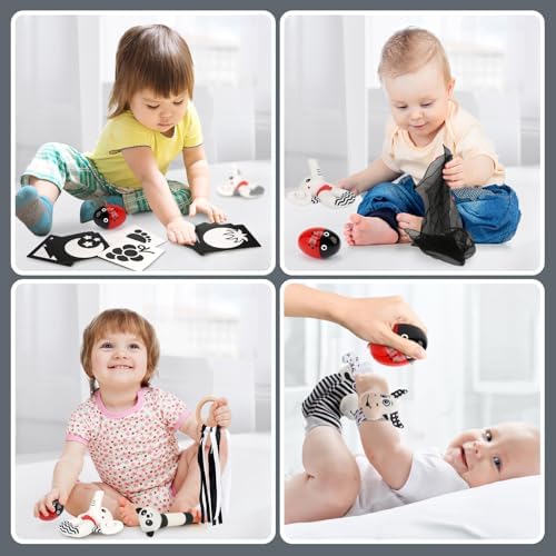 Joyreal High Contrast Baby Toys for Newborn  Black and White Baby Sensory Toys with Car Seat Toys Infant Toys with Black White Cards Book  Montessori Toys for Baby Gifts