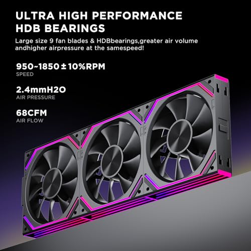 Jungle Leopard Interstellar V2 RS 120mm PC Reverse Blade Case Fan Infinity Mirror Module Daisy Chain ARGB Fan Triple Pack Suitable Computer Cooling Fans 360mm AIO Cooler Black 3Pack 