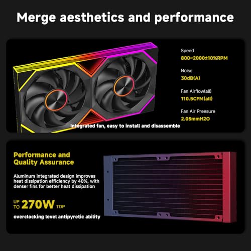 Jungle Leopard PF 240 CPU Water AIO Cooler Liquid Cooling 5 5 inch LCD Magnetic Screen 360mm ARGB Infinity Mirror 2000RPM PWM Fan Lower Noise  30DBA for LGA1851/1700/1200/115X/AM4/AM5 Black