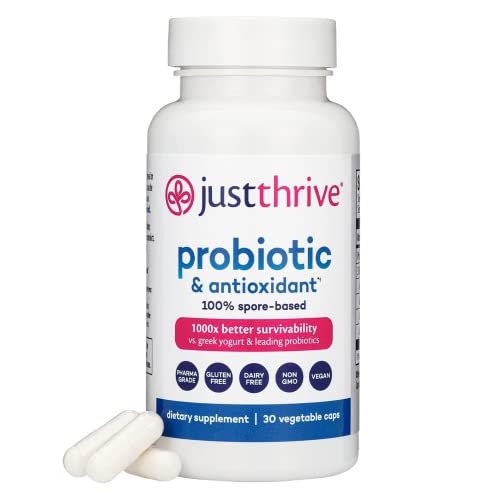 Just Thrive Probiotic & Antioxidant Supplement   100  Spore Based Digestive and Immune Support   Gluten Free  30 Caps