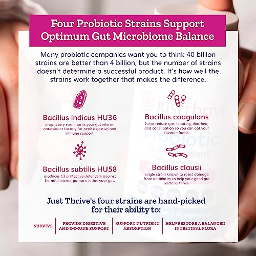 Just Thrive Probiotic & Antioxidant Supplement   100  Spore Based Digestive and Immune Support   Gluten Free  30 Caps