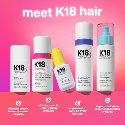 K18 Leave In Molecular Repair Hair Mask  Patented  Lasting Repair For Dry  Frizzy  Damaged Hair  Reverse Damage In 4 Minutes From Bleach  Color  Chemical Services   Heat