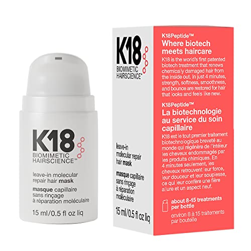K18 Leave In Molecular Repair Hair Mask  Patented  Lasting Repair For Dry  Frizzy  Damaged Hair  Reverse Damage In 4 Minutes From Bleach  Color  Chemical Services   Heat
