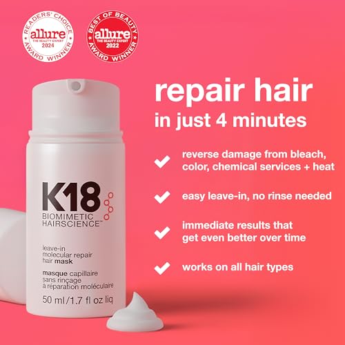K18 Leave In Molecular Repair Hair Mask  Patented  Lasting Repair For Dry  Frizzy  Damaged Hair  Reverse Damage In 4 Minutes From Bleach  Color  Chemical Services   Heat
