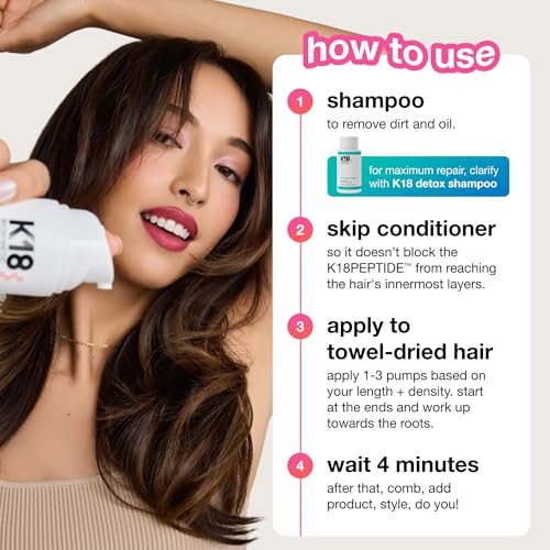 K18 Leave In Molecular Repair Hair Mask  Patented  Lasting Repair For Dry  Frizzy  Damaged Hair  Reverse Damage In 4 Minutes From Bleach  Color  Chemical Services   Heat