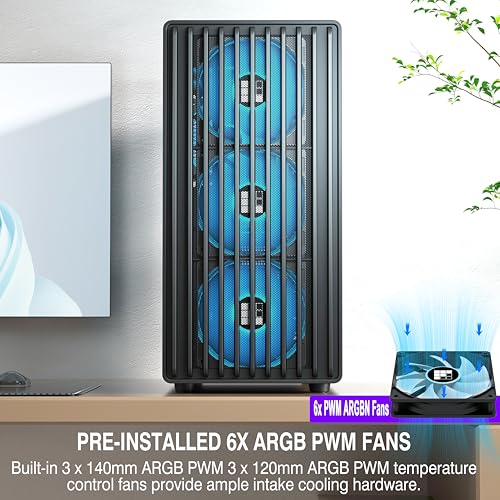 K6 PC Case   Pre Installed 6 PWM ARGB Fan  3 x 120mm  3 x 140mm   ATX Mid Tower Gaming PC Case  with Type C  FOIFKIN  Black  K6