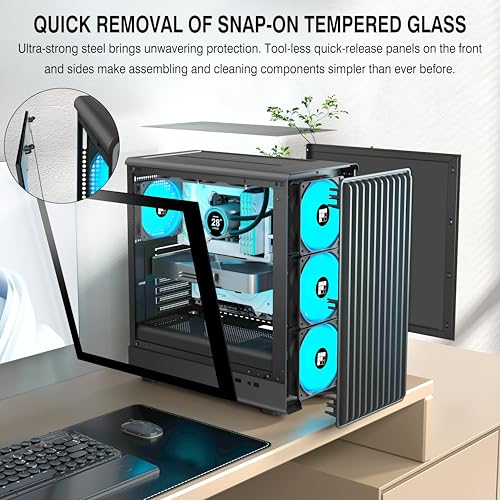 K6 PC Case   Pre Installed 6 PWM ARGB Fan  3 x 120mm  3 x 140mm   ATX Mid Tower Gaming PC Case  with Type C  FOIFKIN  Black  K6