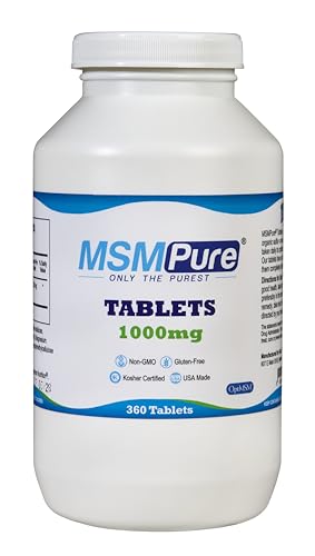 Kala Health MSMPure Tablets, 360 unidades, 1000 mg por tableta, suplemento de azufre orgánico puro MSM, fabricado en Estados Unidos