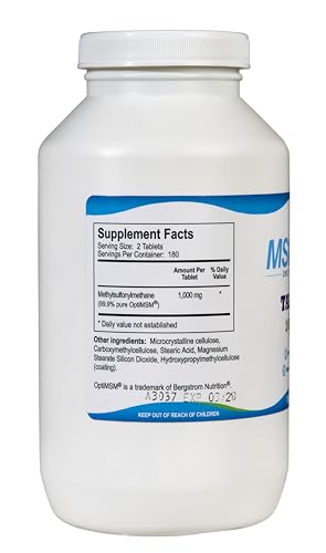 Kala Health MSMPure Tablets, 360 unidades, 1000 mg por tableta, suplemento de azufre orgánico puro MSM, fabricado en Estados Unidos