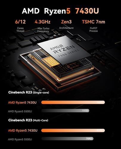 KAMRUI E3B Mini PC with AMD Ryzen 5 7430U  Beat 5500U  up to 4 3GHz   16GB DDR4 512GB M 2 SSD Mini Computer  Mini Gaming PC with USB Type C Supports Triple 4K Display  WiFi 6  BT 5 2