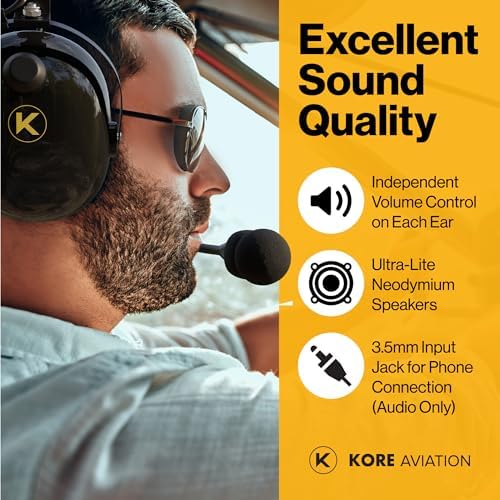 KA 1 General Aviation Headset for Pilots   Mono and Stereo Compatibility  Passive Noise Reduction  Noise Canceling Microphone  Gel Ear Seals  Adjustable Headband & Headset Bag
