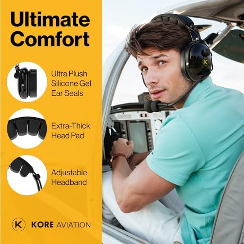 KA 1 General Aviation Headset for Pilots   Mono and Stereo Compatibility  Passive Noise Reduction  Noise Canceling Microphone  Gel Ear Seals  Adjustable Headband & Headset Bag