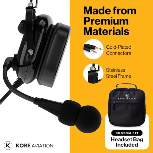 KA 1 General Aviation Headset for Pilots   Mono and Stereo Compatibility  Passive Noise Reduction  Noise Canceling Microphone  Gel Ear Seals  Adjustable Headband & Headset Bag