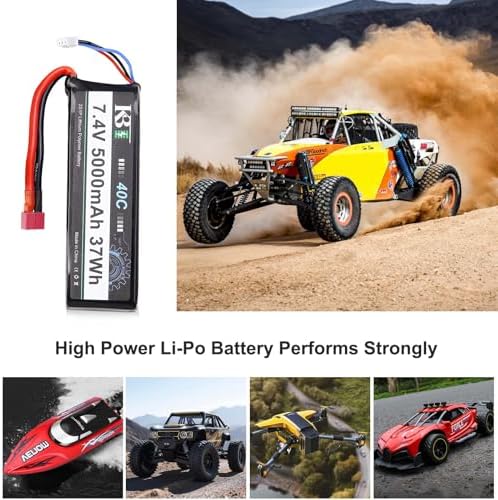 KBT 2S 7 4V LiPo High Discharge Rate Battery 40C Burst 80C  5000mAh Rechargeable Soft Pack Lithium Polymer Battery with T Plug for RC Car Boat Trucks 1/8 1/10 Racing Buggy