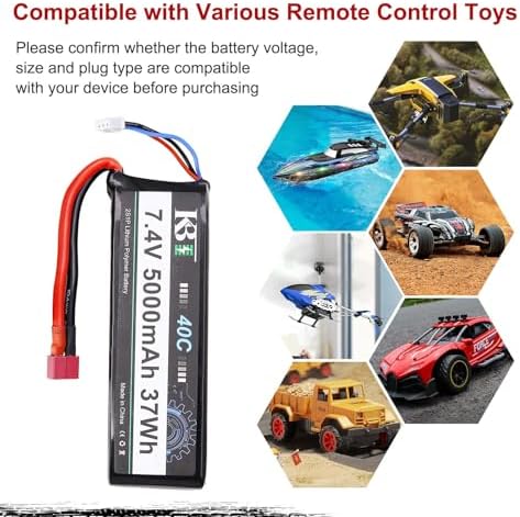 KBT 2S 7 4V LiPo High Discharge Rate Battery 40C Burst 80C  5000mAh Rechargeable Soft Pack Lithium Polymer Battery with T Plug for RC Car Boat Trucks 1/8 1/10 Racing Buggy