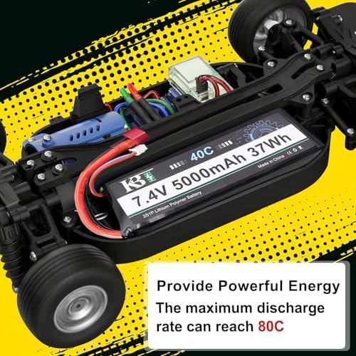 KBT 2S 7 4V LiPo High Discharge Rate Battery 40C Burst 80C  5000mAh Rechargeable Soft Pack Lithium Polymer Battery with T Plug for RC Car Boat Trucks 1/8 1/10 Racing Buggy
