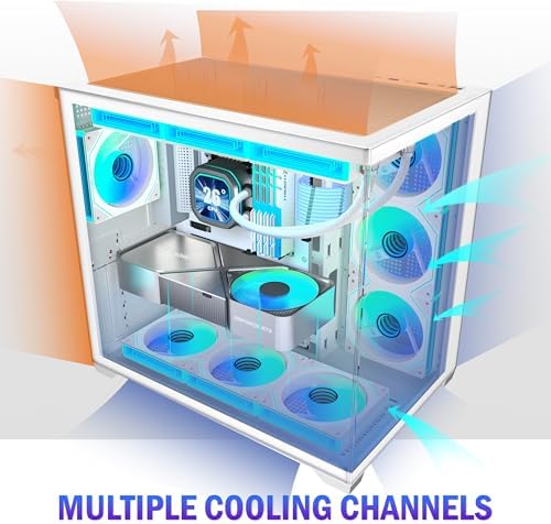 KEDIERS PC CASE 7 ARGB Fans Pre Installed  Mid Tower ATX PC Case with Panoramic Tempered Glass  Gaming Computer Case 360MM RAD Support White K4
