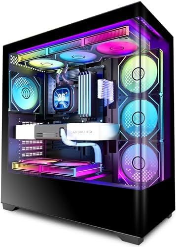 KEDIERS PC CASE 7 ARGB Fans Pre Installed  Mid Tower ATX PC Case with Panoramic Tempered Glass  Gaming Computer Case 360MM RAD Support White K4